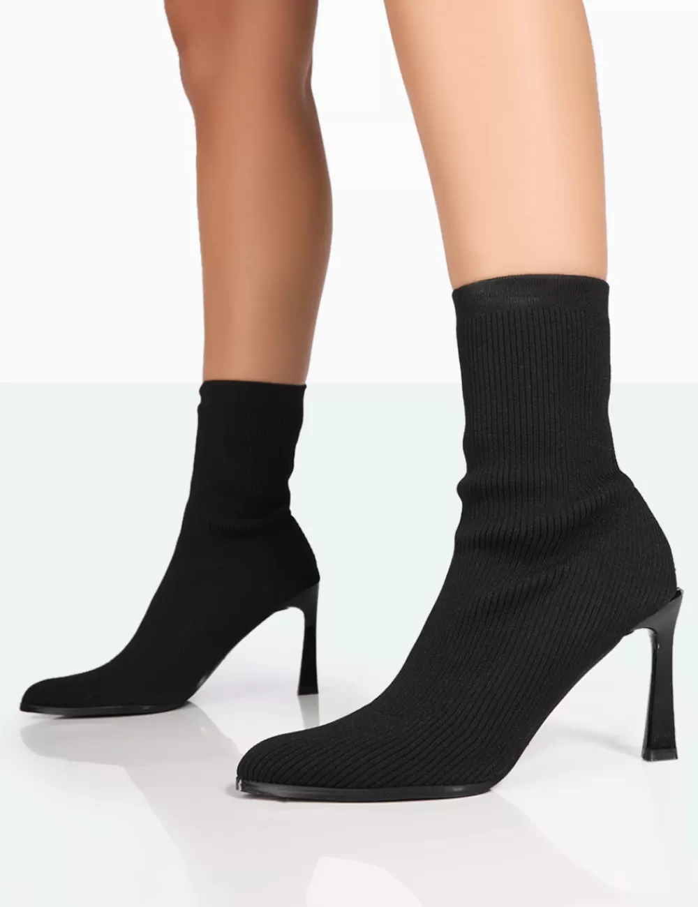 Outlet Public Desire Farah Knitted Pointed Toe Stiletto Heel Ankle Sock Boots Black