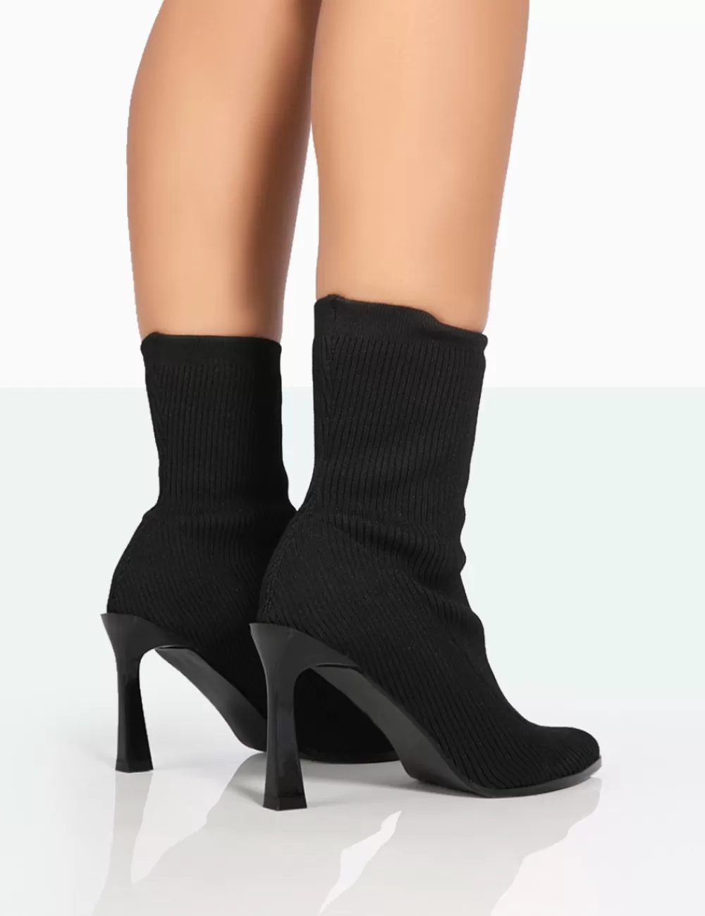 Outlet Public Desire Farah Knitted Pointed Toe Stiletto Heel Ankle Sock Boots Black