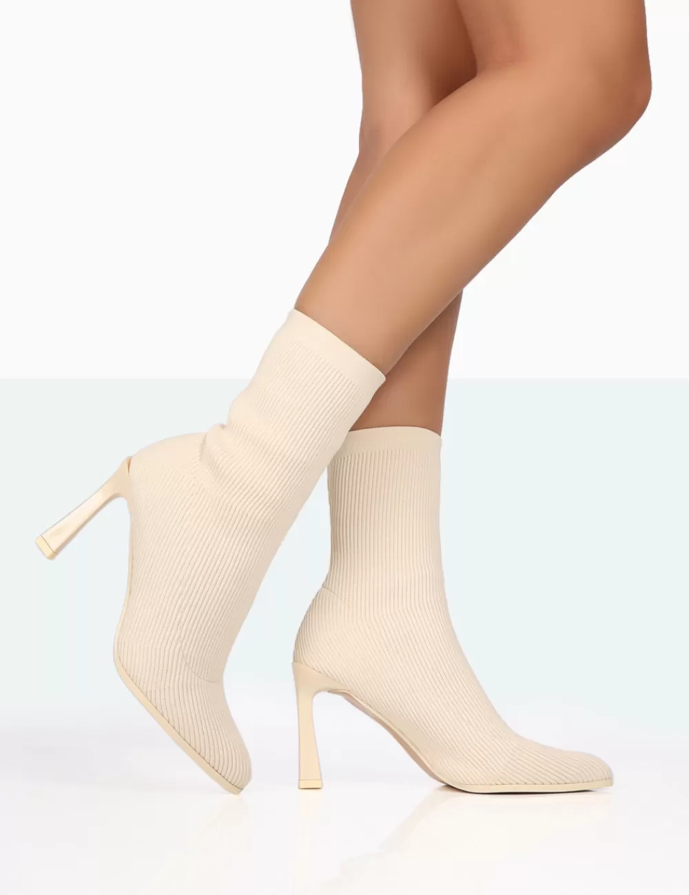 Flash Sale Public Desire Farah Knitted Pointed Toe Stiletto Heel Ankle Sock Boots Ecru