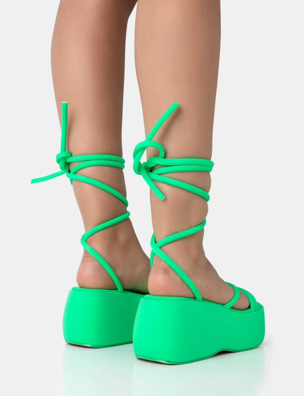 Store Public Desire Full Moon Lime Nylon Lace Up Chunky Platform Sandals Green