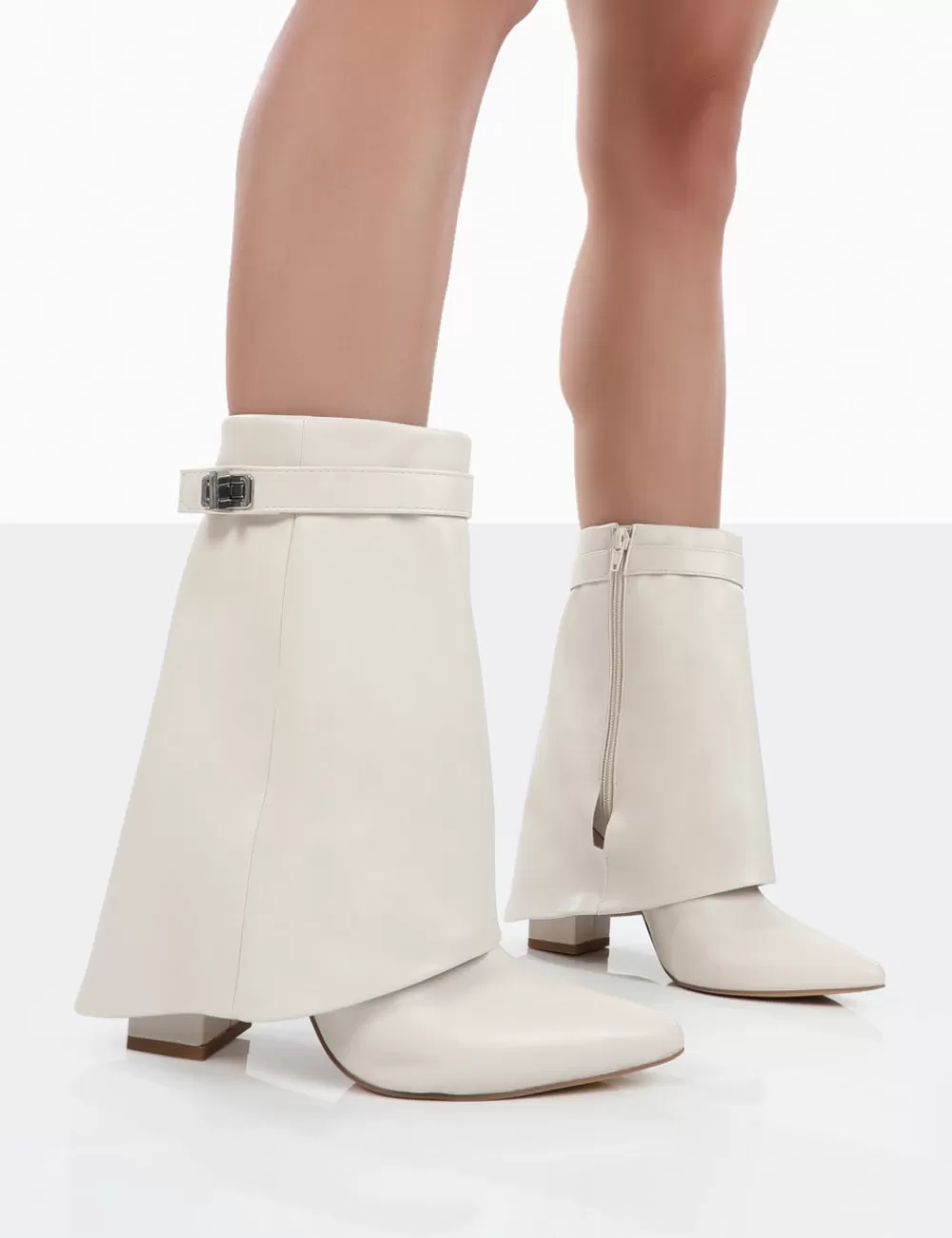 Flash Sale Public Desire Fyre Wide Fit Pointed Toe Block Heeled Ankle Boots Ecru