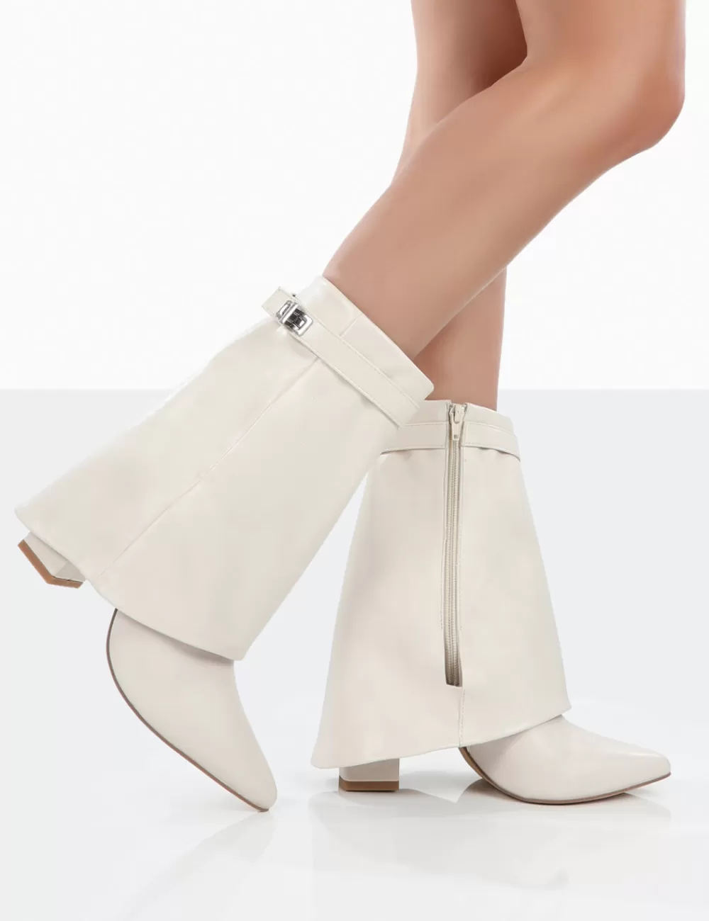 Flash Sale Public Desire Fyre Wide Fit Pointed Toe Block Heeled Ankle Boots Ecru