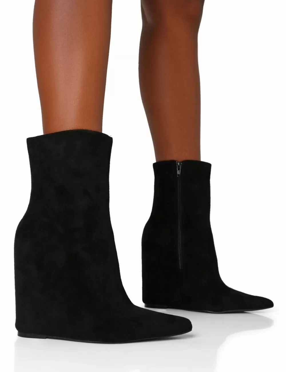 Online Public Desire Getaway Faux Suede Wedged Heeled Ankle Boot Black