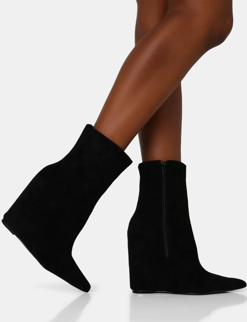 Online Public Desire Getaway Faux Suede Wedged Heeled Ankle Boot Black