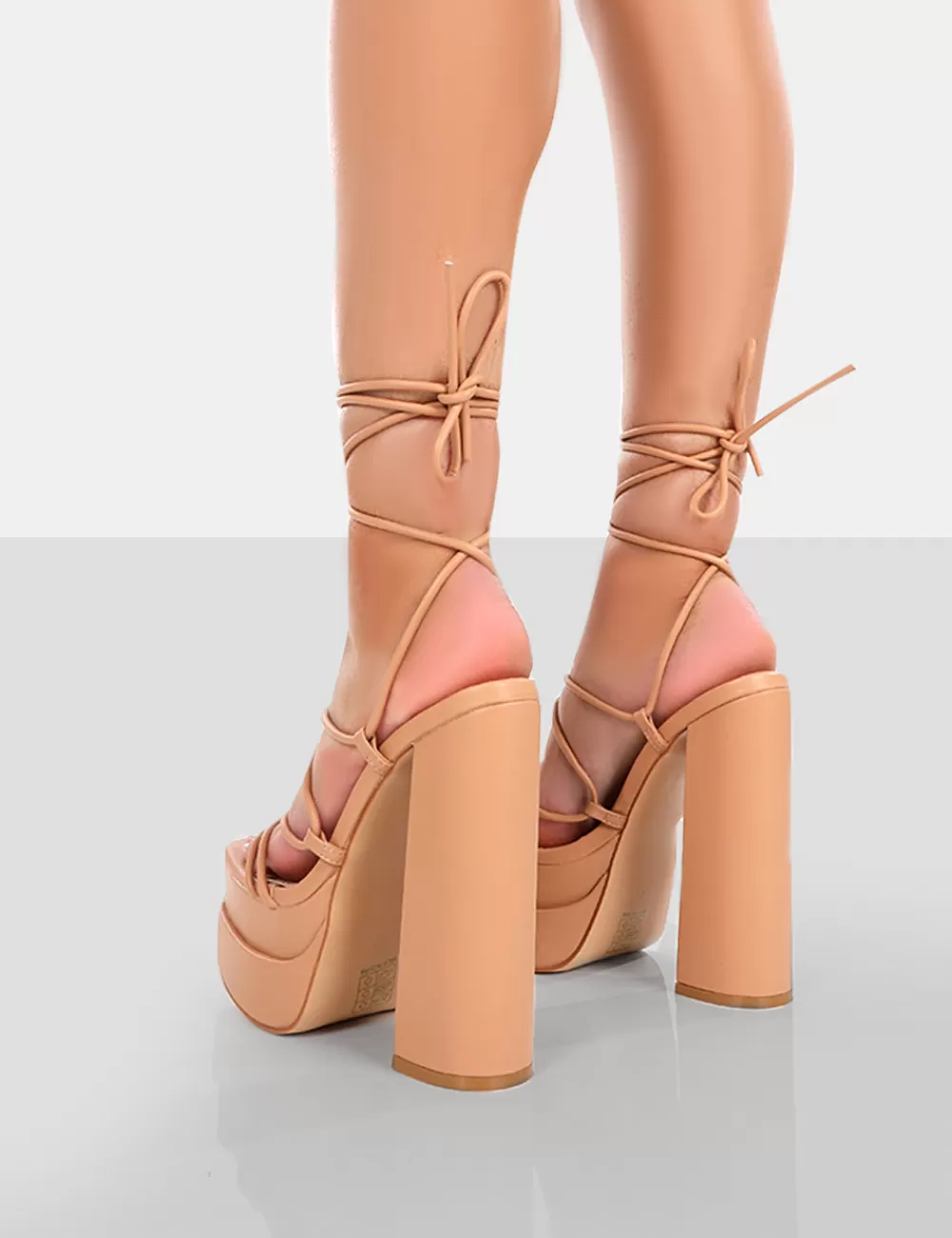 Cheap Public Desire Glow Girl PU Lace Up Platform High Heels Nude