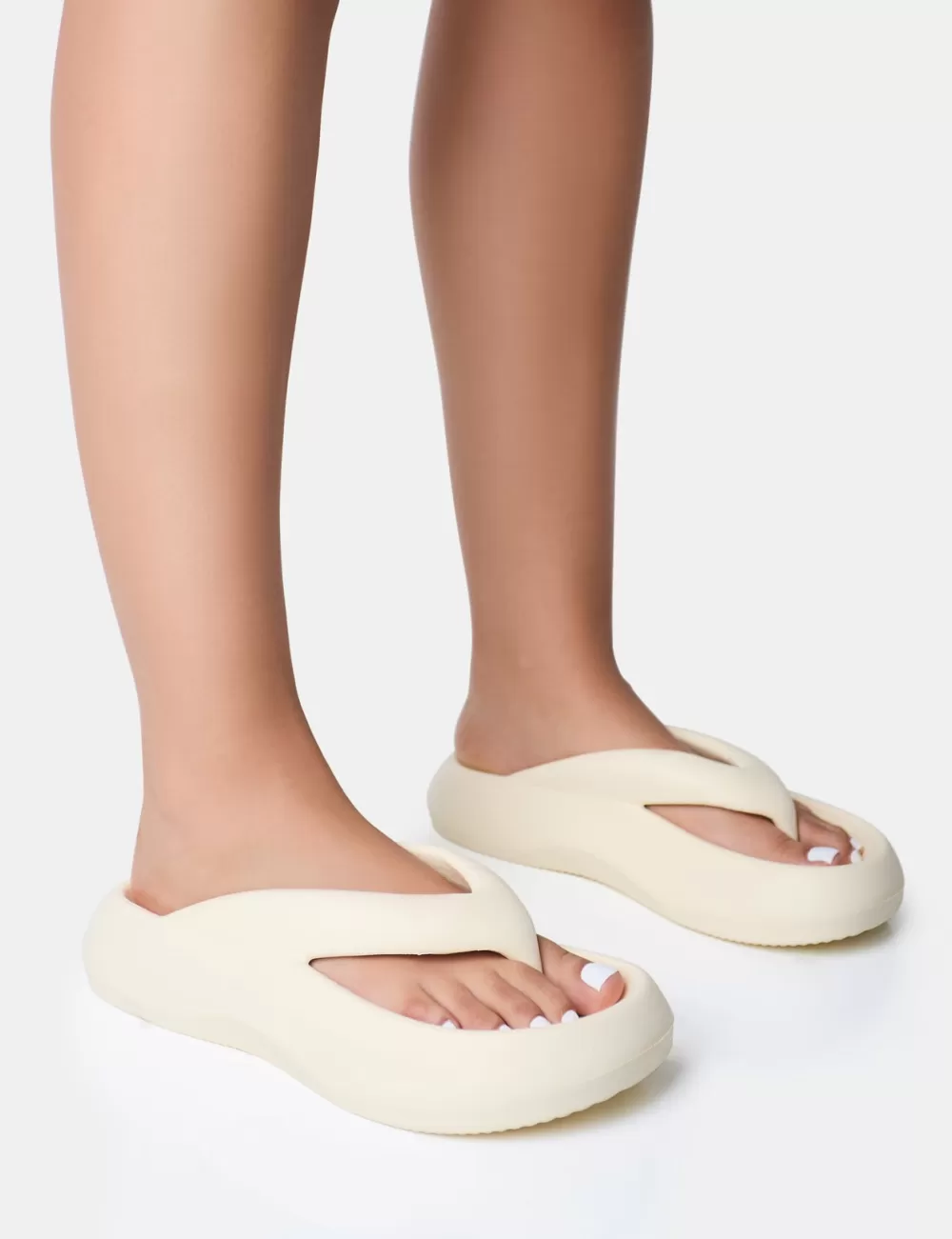 Fashion Public Desire Guilty Chunky Toe Post Slider Sandals Cream