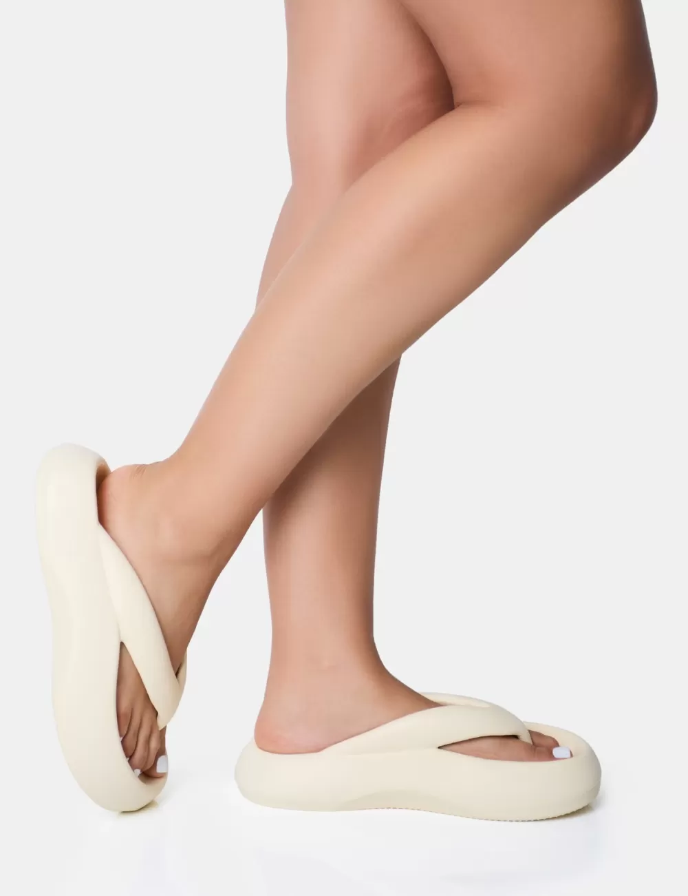 Fashion Public Desire Guilty Chunky Toe Post Slider Sandals Cream