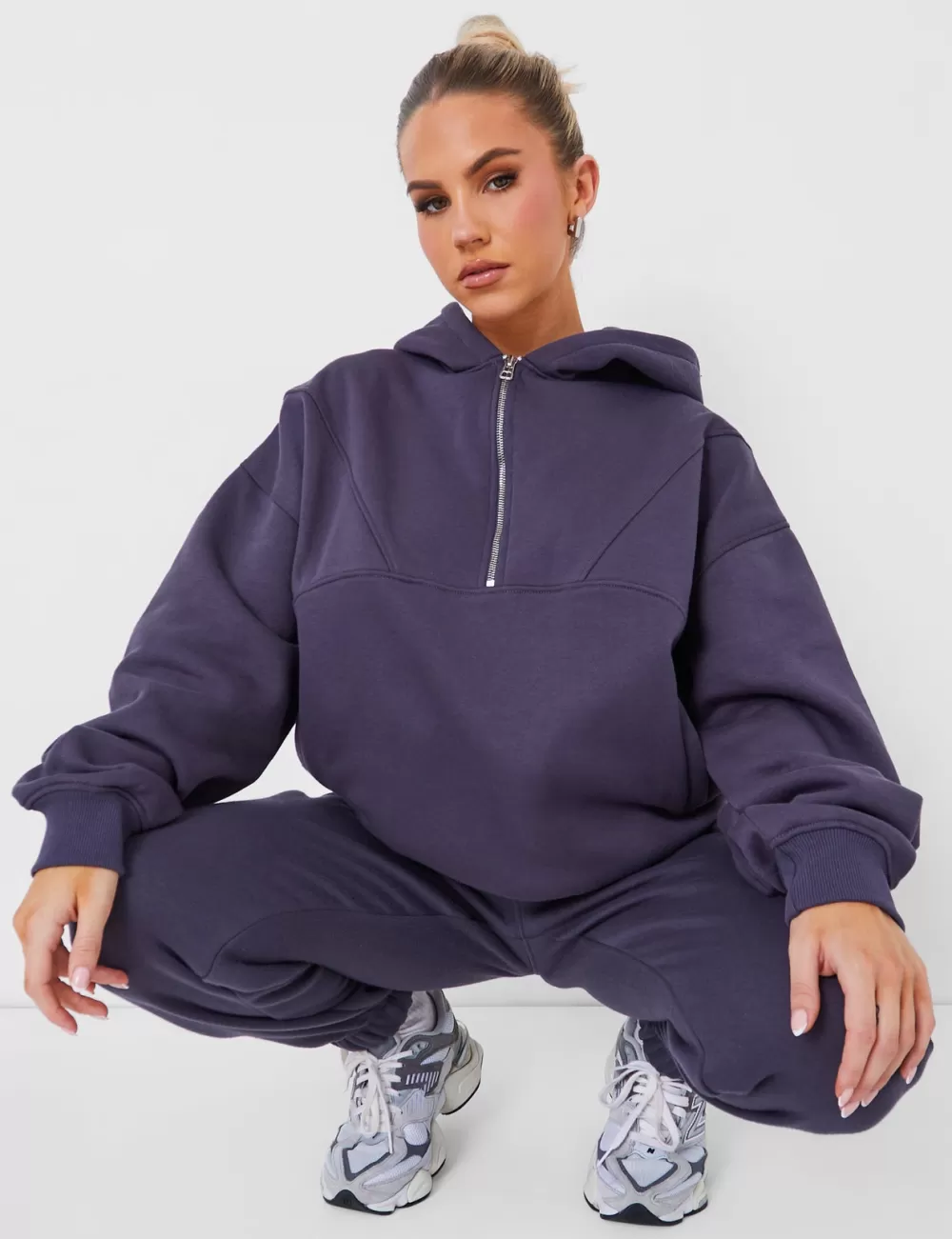 Clearance Public Desire Half Zip Oversized Hoodie Dark Grey