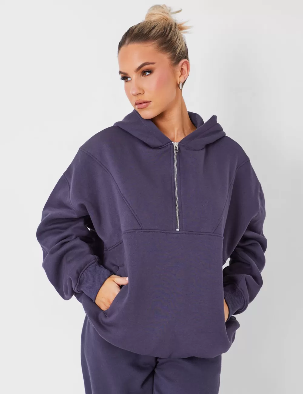 Clearance Public Desire Half Zip Oversized Hoodie Dark Grey