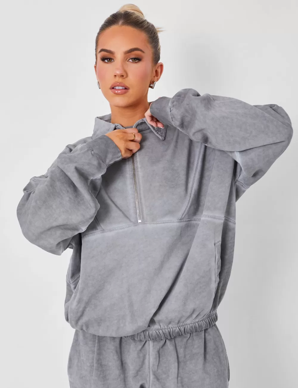 Best Public Desire Half Zip Oversized Sweatshirt Co-ord Washed Grey