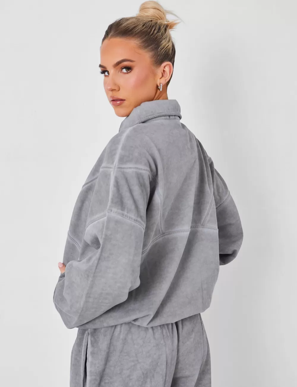 Best Public Desire Half Zip Oversized Sweatshirt Co-ord Washed Grey
