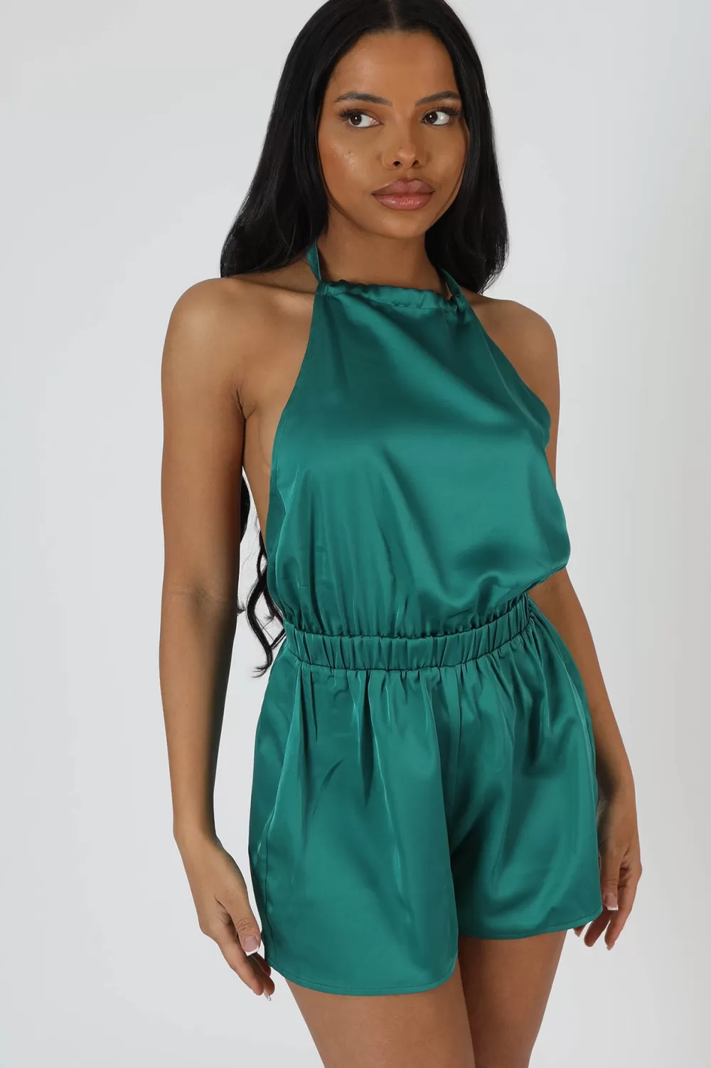 Sale Public Desire Halterneck Satin Playsuit Emerald Green