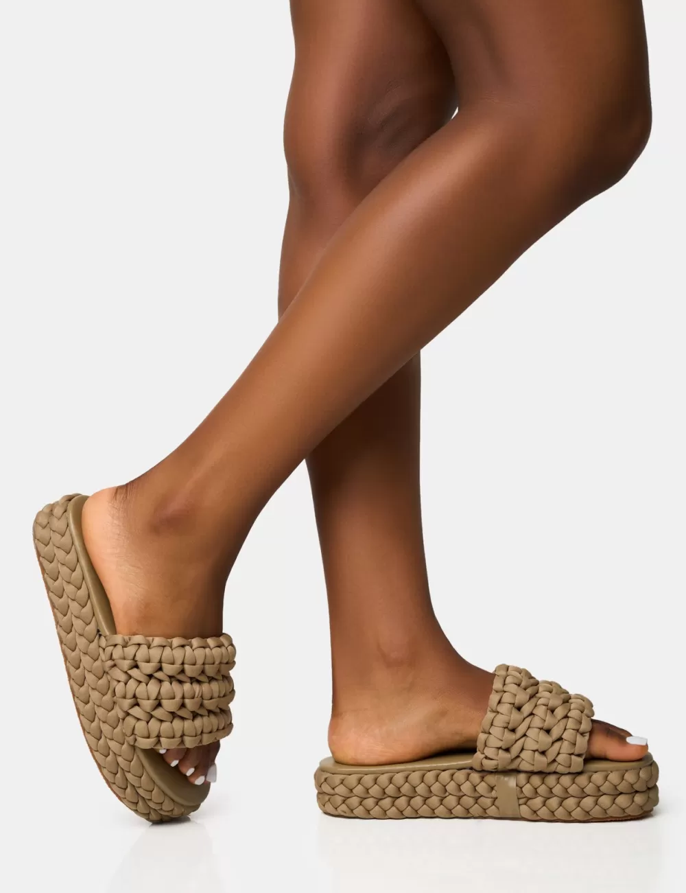 Shop Public Desire Hattie Khaki Woven Platform Sandals Green