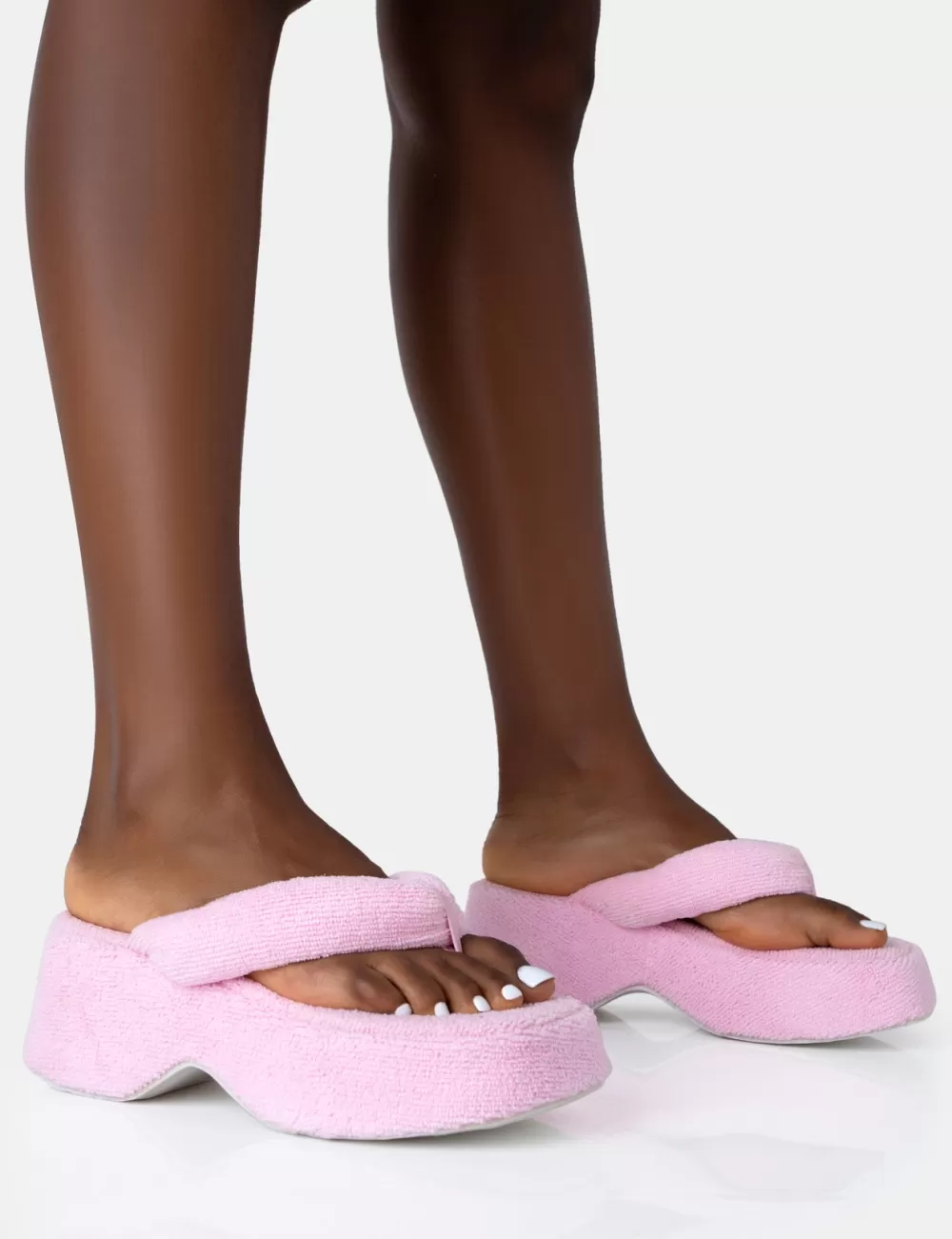 Shop Public Desire Havana Towelling Flip Flop Chunky Platform Sandals Pink