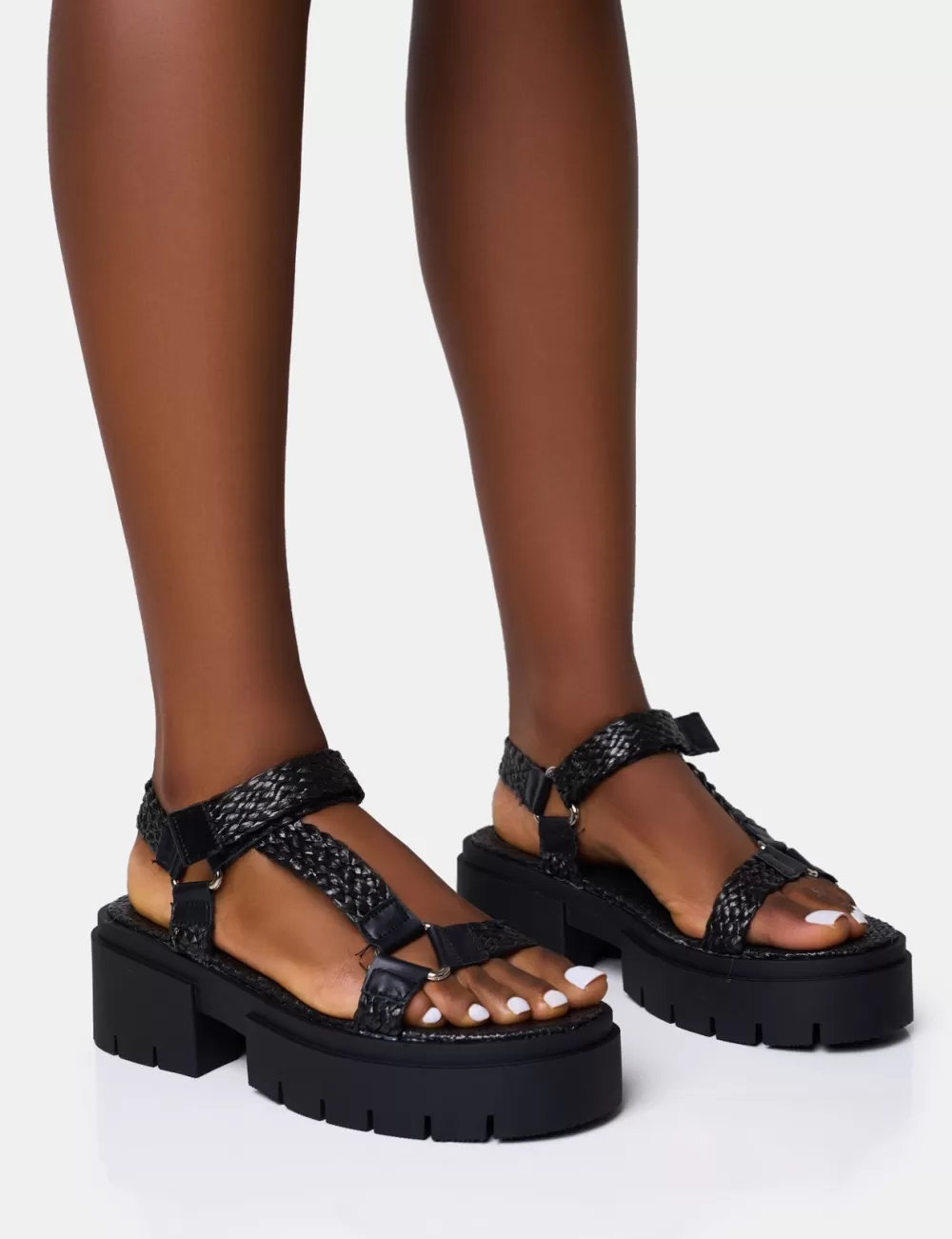 Fashion Public Desire Hazard Raffia Chunky Dad Sandals Black