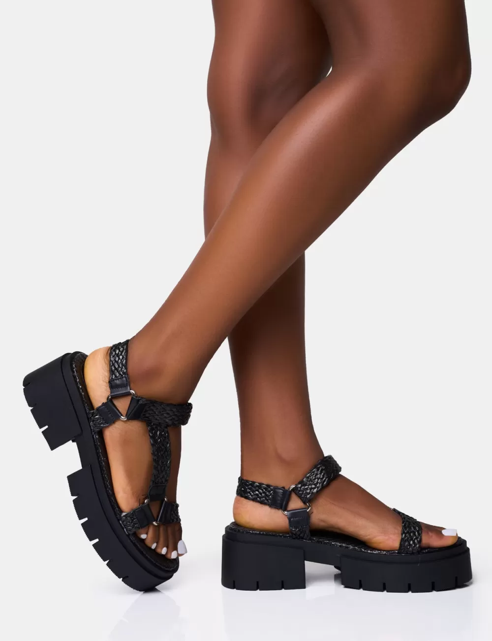 Fashion Public Desire Hazard Raffia Chunky Dad Sandals Black