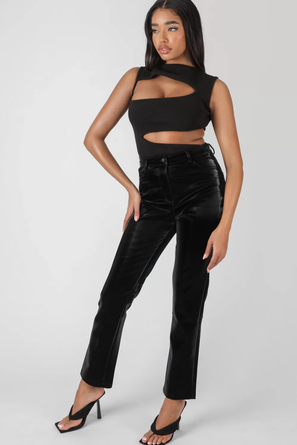 Best Sale Public Desire High Shine Vinyl Straight Leg Trousers Black