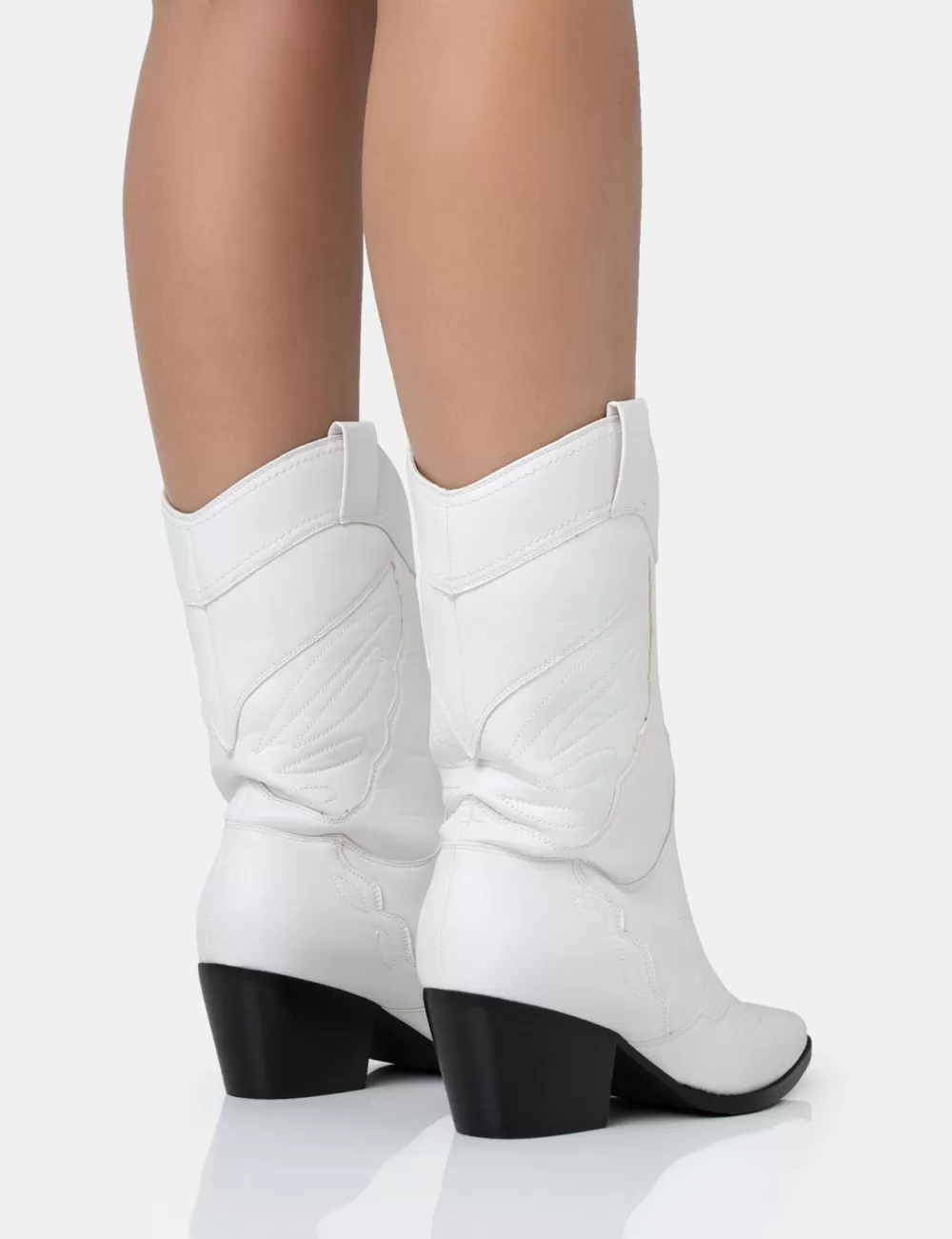 Store Public Desire Howdy Pu Pointed Toe Western Cowboy Block Ankle Boots White