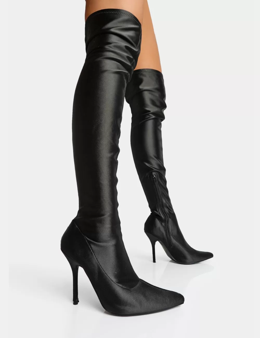 Online Public Desire Instinct Lycra Pointed Toe Stiletto Over The Knee Boots Black