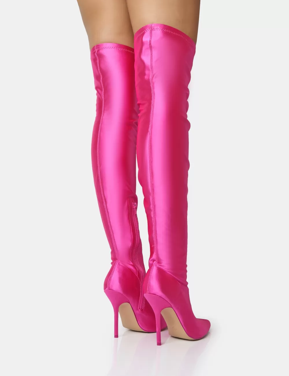 Clearance Public Desire Instinct Lycra Pointed Toe Stiletto Over The Knee Boots Pink