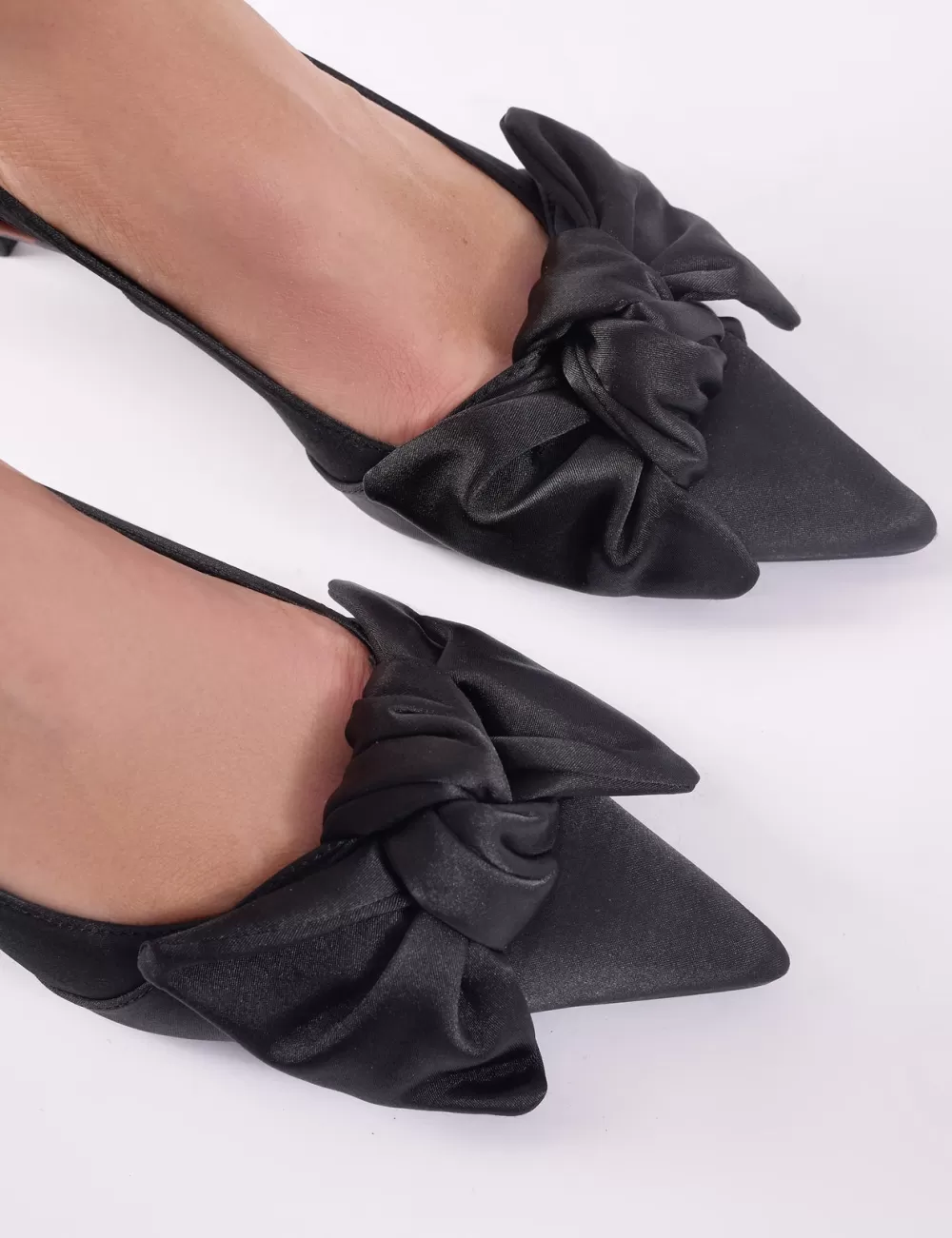 Best Public Desire Iris Bow Detail Satin Sling Back Kitten Heel Court Shoes Black