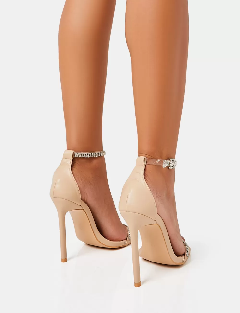 Online Public Desire Jemma Nude Pu Diamante Barely There Barely There Stiletto Heels Neutral