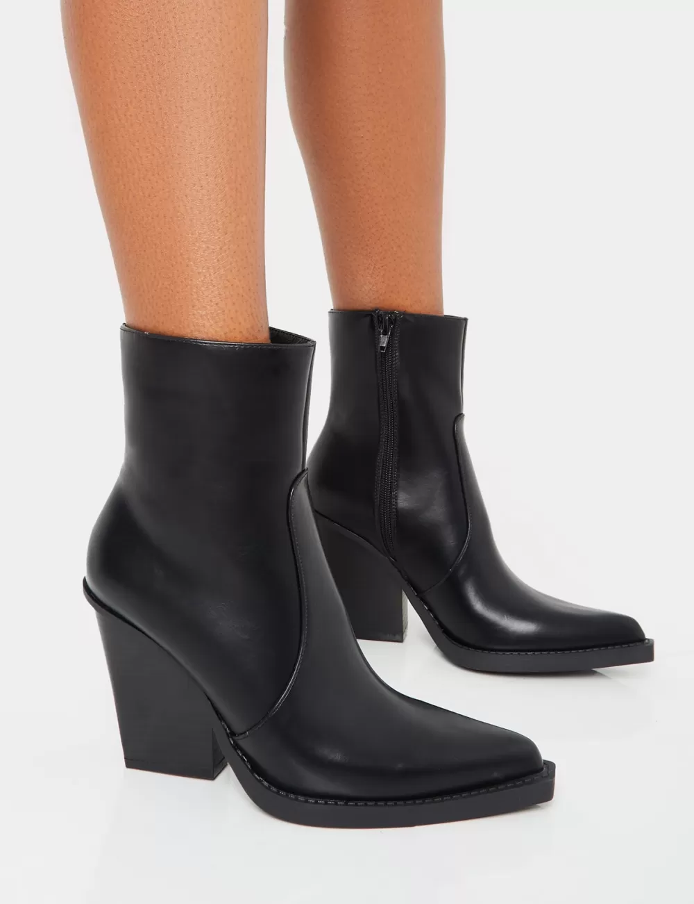 Outlet Public Desire Jessie Pu Western Pointed Toe Block Heeled Ankle Boots Black