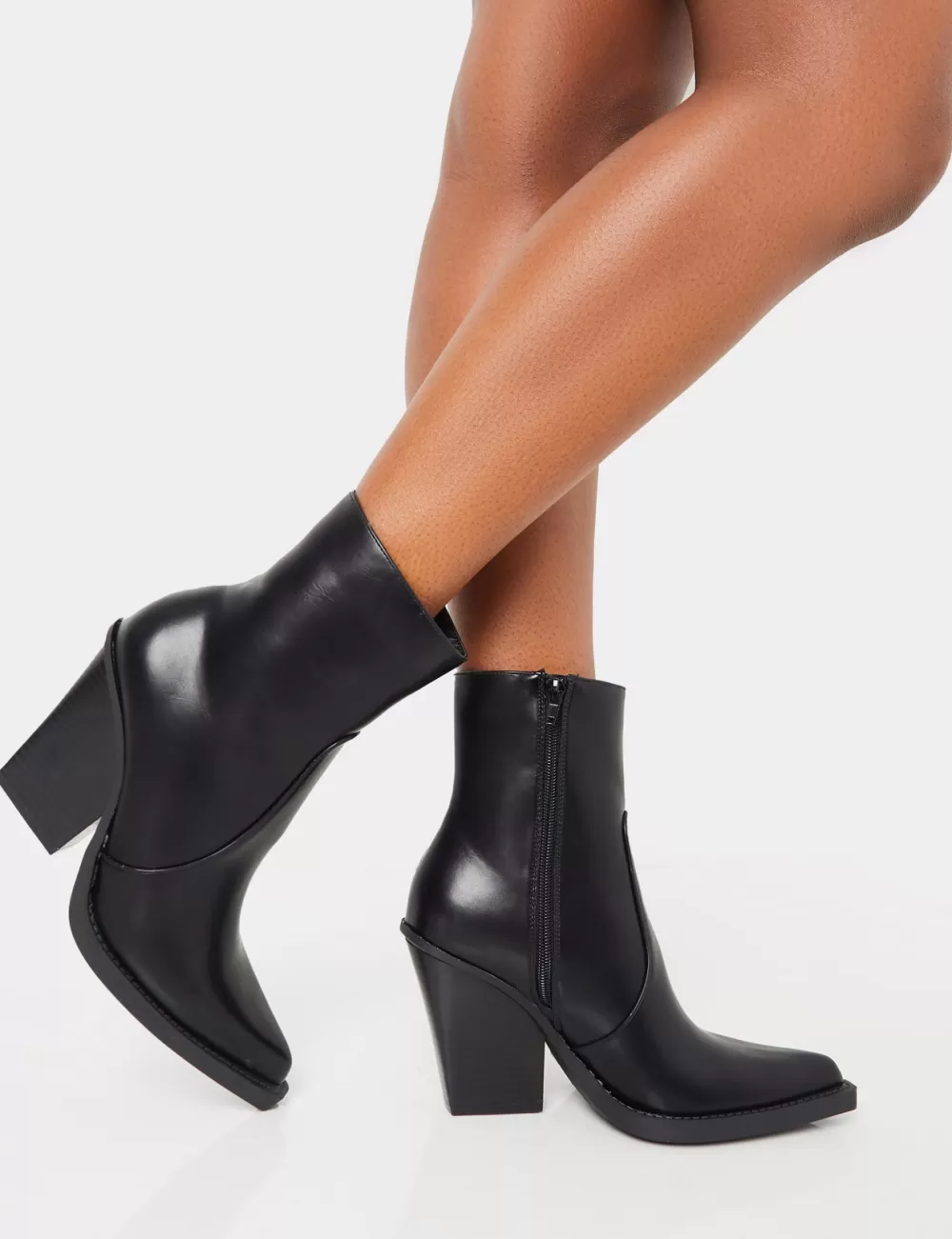 Outlet Public Desire Jessie Pu Western Pointed Toe Block Heeled Ankle Boots Black