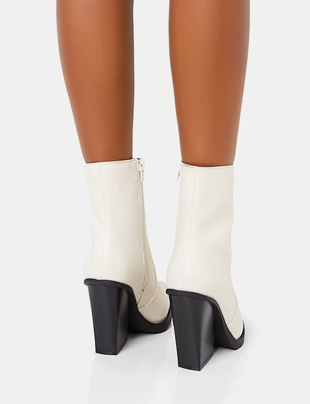 Online Public Desire Jessie Wide Fit Pu Western Pointed Toe Block Heeled Ankle Boots White