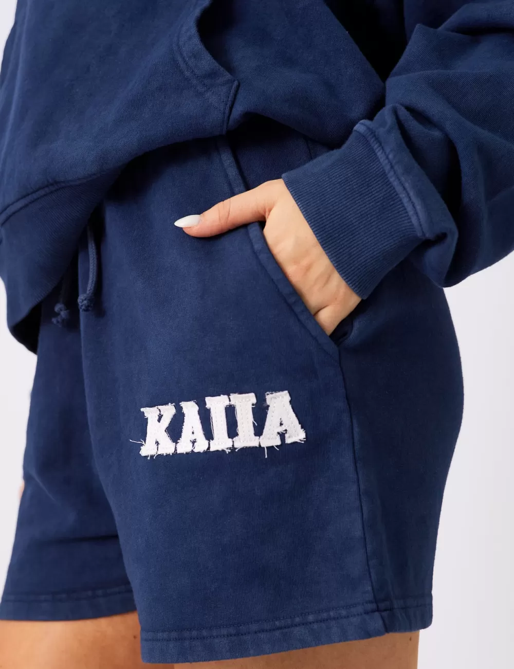 Fashion Public Desire Kaiia Applique Logo Sweat Shorts Denim Blue