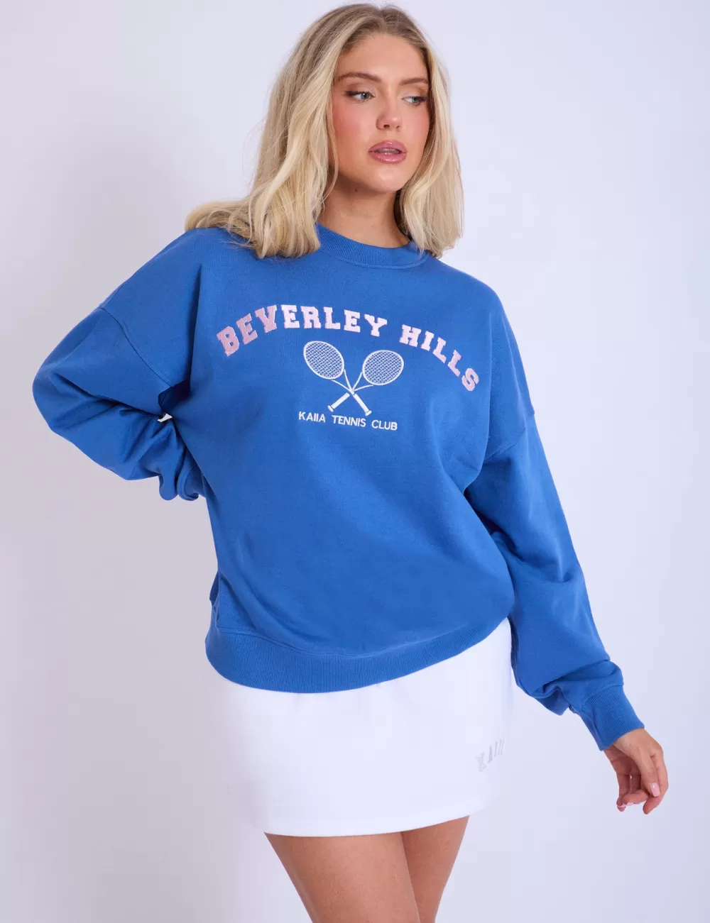 Hot Public Desire Kaiia Beverly Hills Tennis Oversized Sweatshirt & Baby Pink Blue