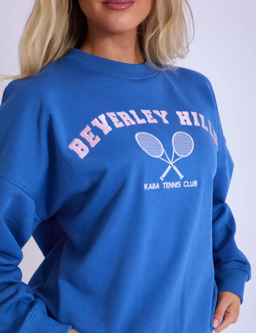 Hot Public Desire Kaiia Beverly Hills Tennis Oversized Sweatshirt & Baby Pink Blue