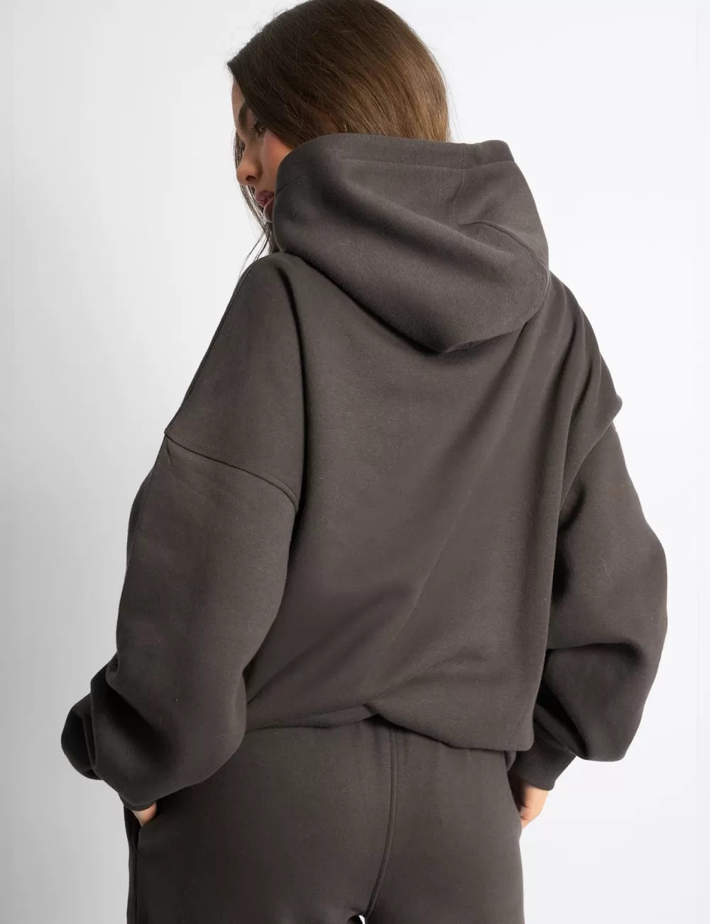 New Public Desire Kaiia Borg Slogan Oversized Hoodie Chocolate