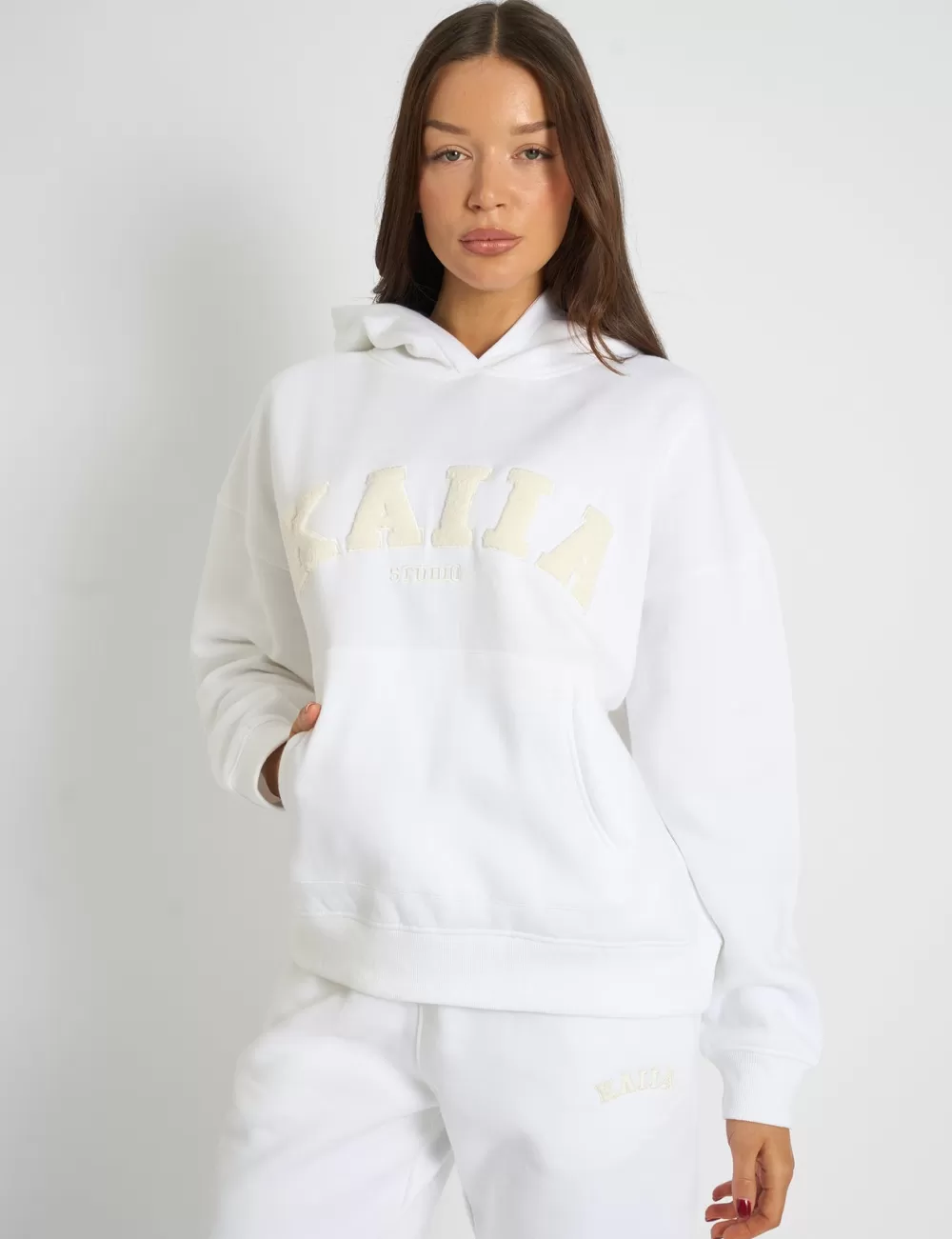 Hot Public Desire Kaiia Borg Slogan Oversized Hoodie Cream