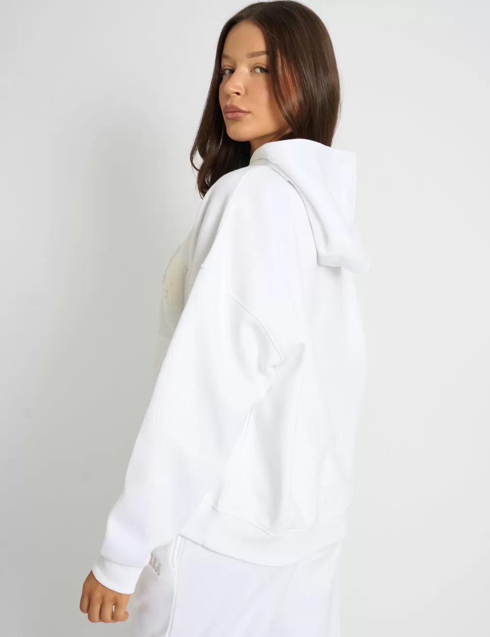 Hot Public Desire Kaiia Borg Slogan Oversized Hoodie Cream