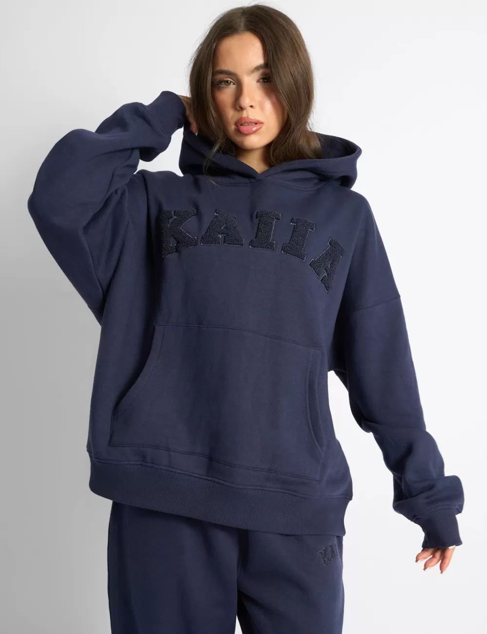 New Public Desire Kaiia Borg Slogan Oversized Hoodie Deep Blue Deep_blue