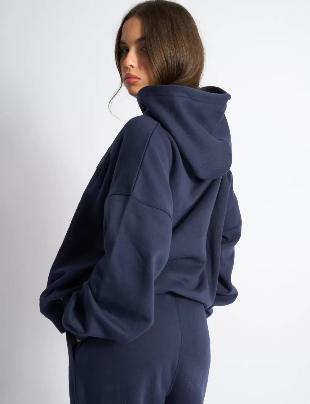 New Public Desire Kaiia Borg Slogan Oversized Hoodie Deep Blue Deep_blue