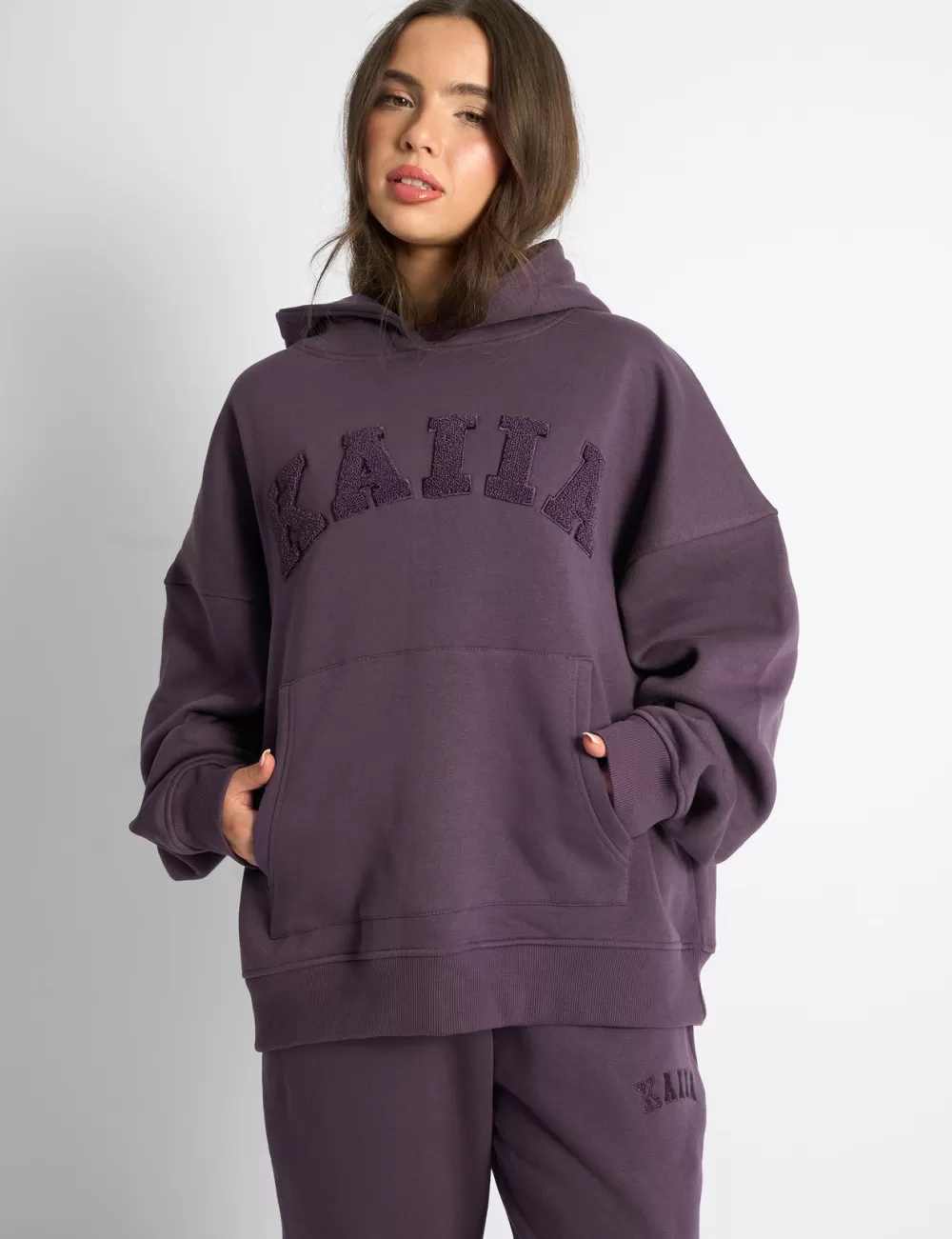 Discount Public Desire Kaiia Borg Slogan Oversized Hoodie Deep Purple Deep_purple