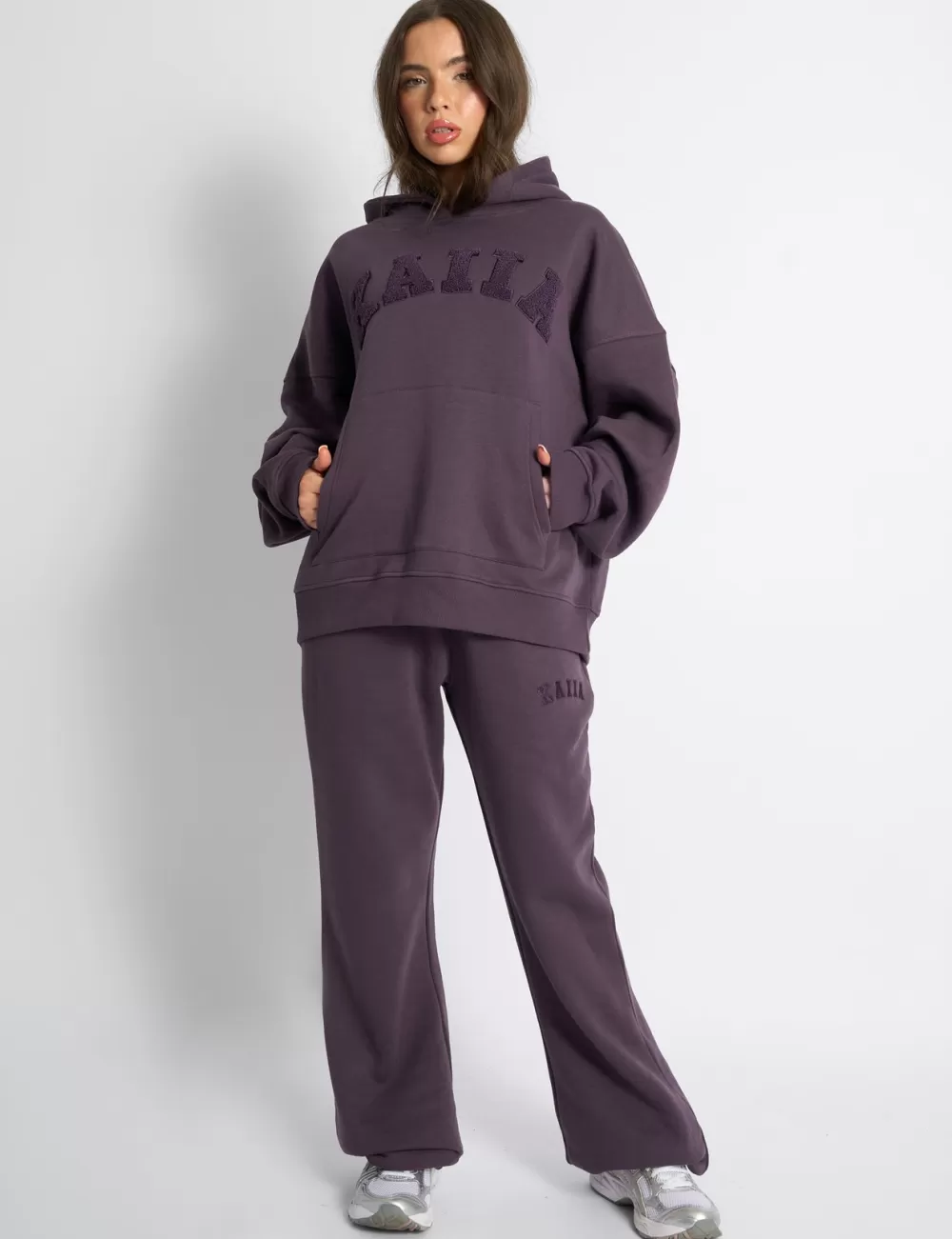 Discount Public Desire Kaiia Borg Slogan Oversized Hoodie Deep Purple Deep_purple