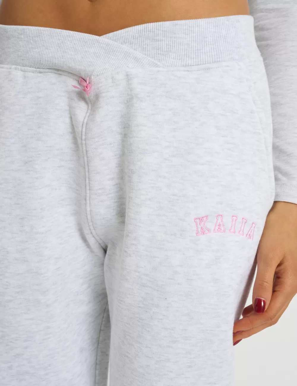 Discount Public Desire Kaiia Bow Detail Cross Over Waistband Joggers Light Grey Marl Light_grey_marl