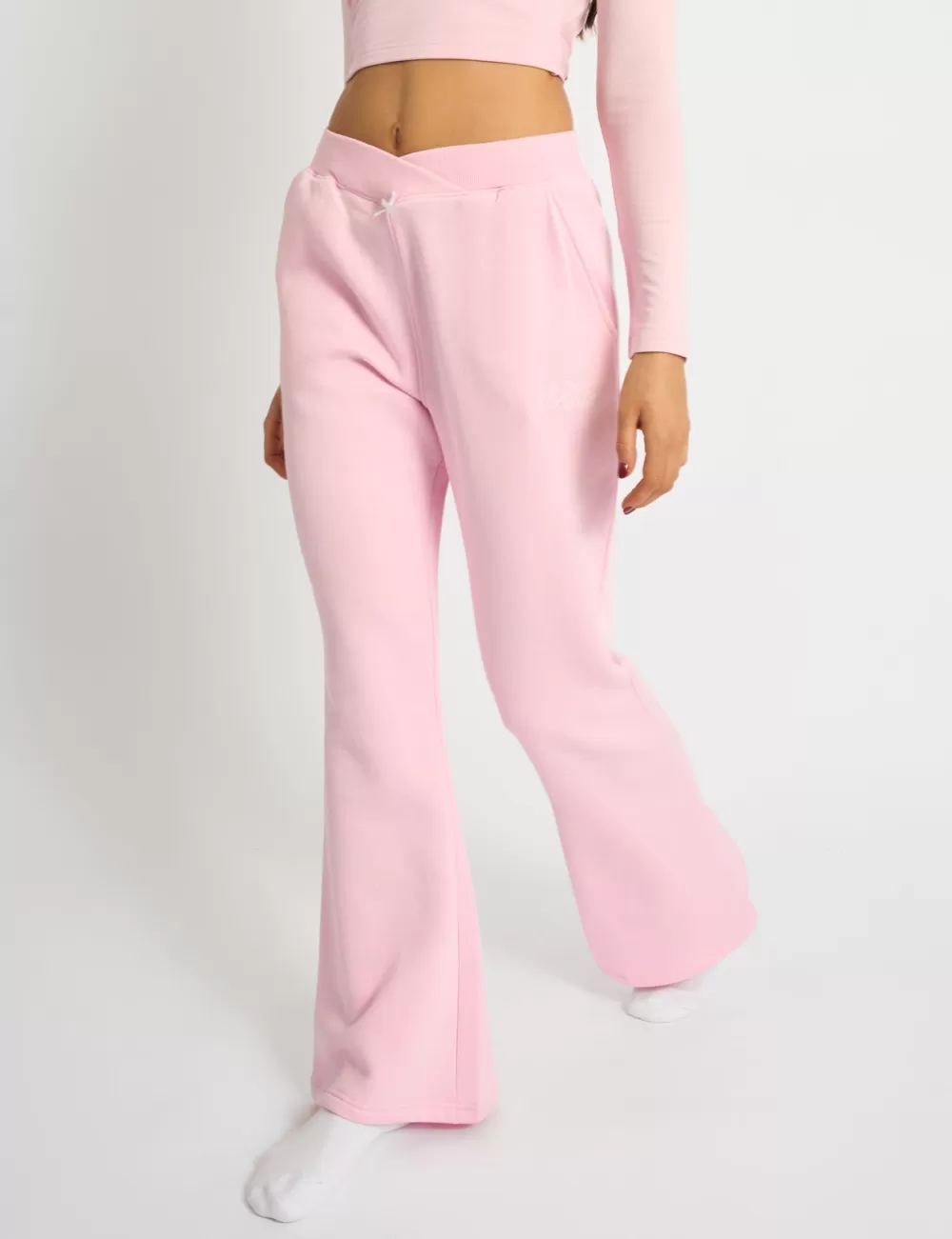 New Public Desire Kaiia Bow Detail Wide Leg Joggers Pink