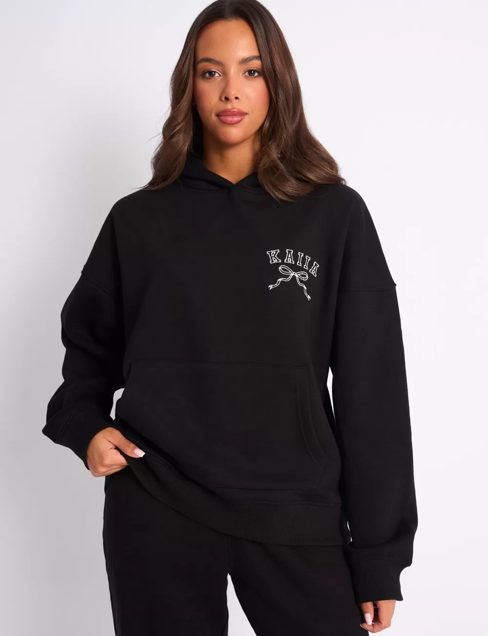 Best Public Desire Kaiia Bow Embroidered Oversized Hoodie & White Black