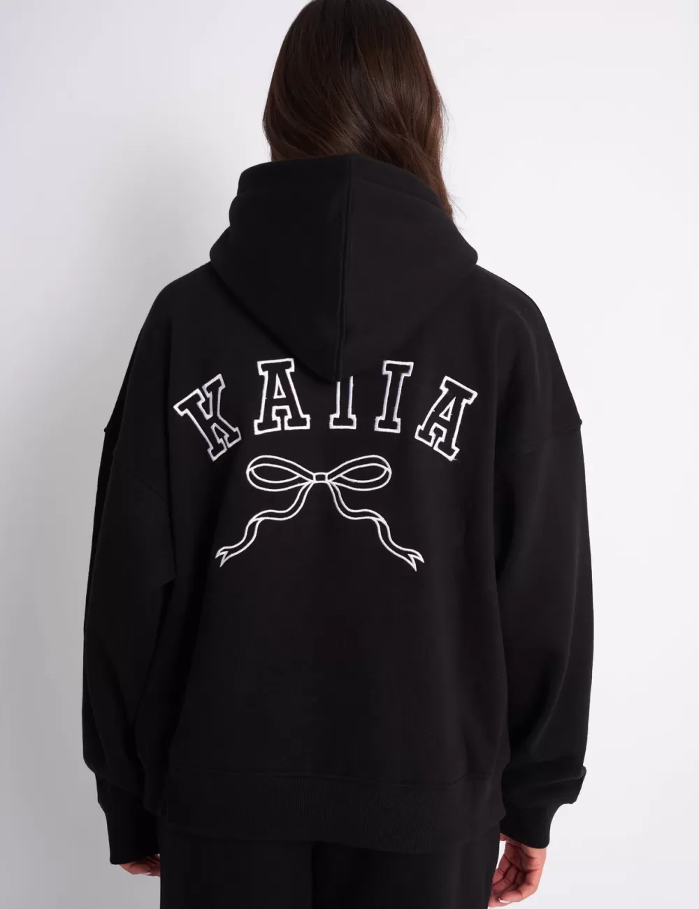 Best Public Desire Kaiia Bow Embroidered Oversized Hoodie & White Black