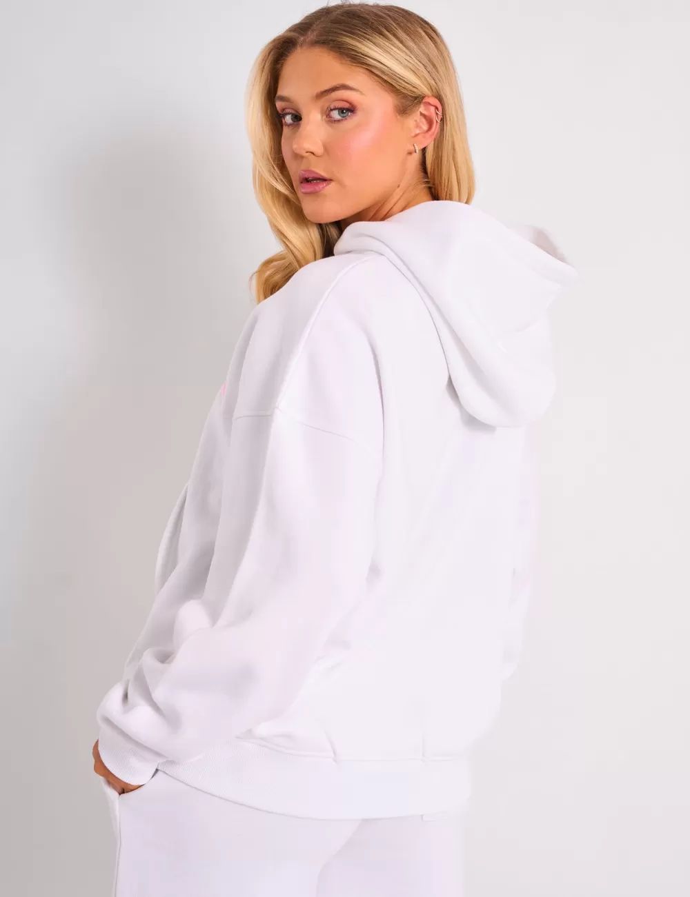 Discount Public Desire Kaiia Bow Embroidered Oversized Hoodie White & Pink White_pink