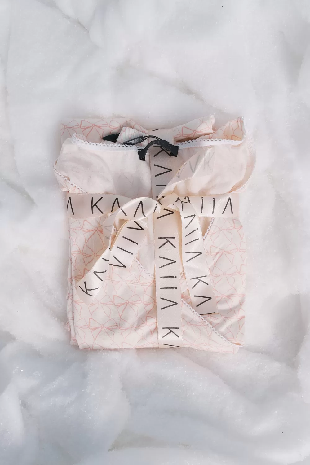 Best Sale Public Desire Kaiia Bow Print Lace Wrap Top & Trouser Pj Set Cream & Pink Cream_pink