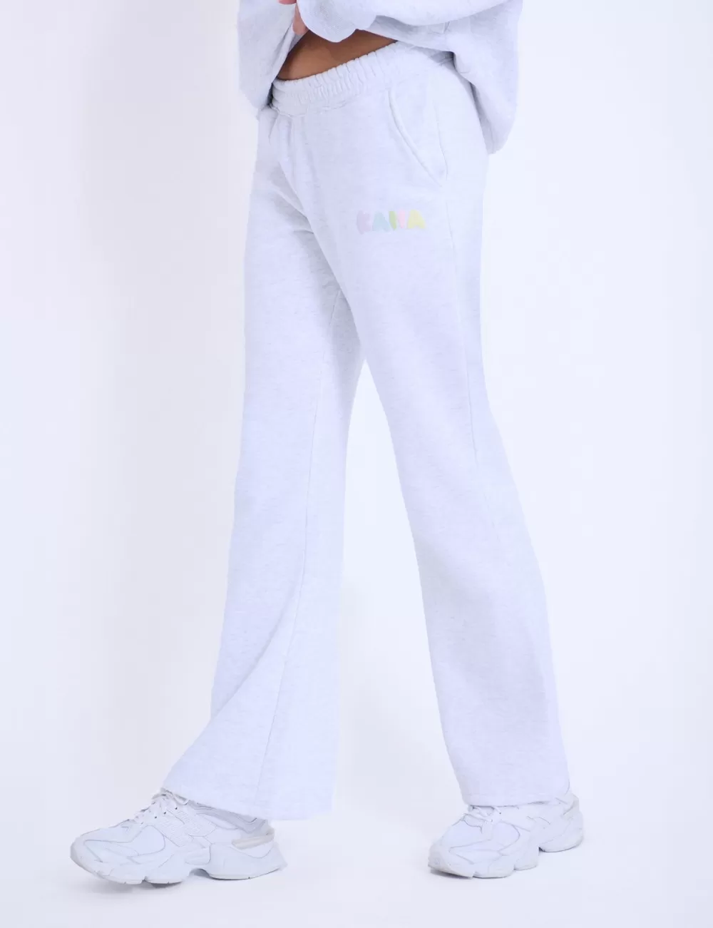 Store Public Desire Kaiia Bubble Logo Wide Leg Sweat Pants Light Grey Marl & Rainbow Oatmeal_marl