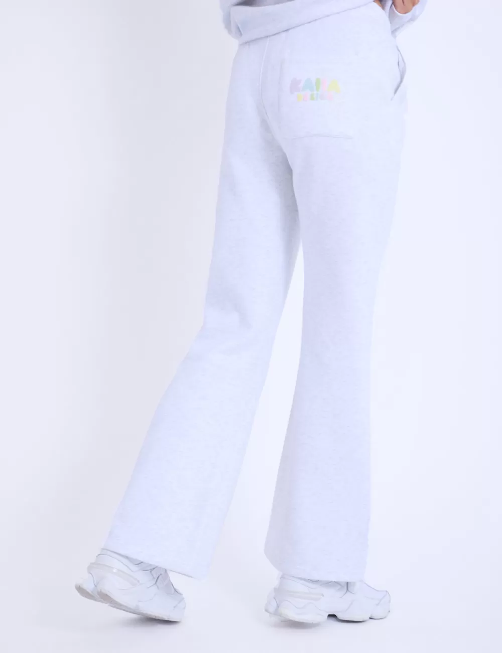 Store Public Desire Kaiia Bubble Logo Wide Leg Sweat Pants Light Grey Marl & Rainbow Oatmeal_marl