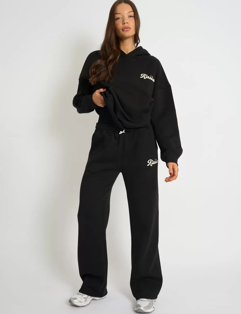 Cheap Public Desire Kaiia Bubble Script Bow Detail Wide Leg Joggers Black & Cream Black_and_cream
