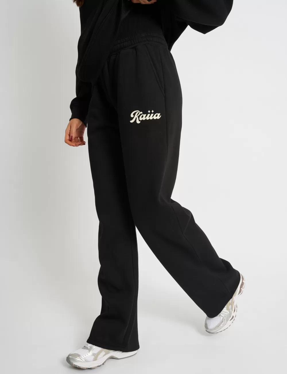 Cheap Public Desire Kaiia Bubble Script Bow Detail Wide Leg Joggers Black & Cream Black_and_cream