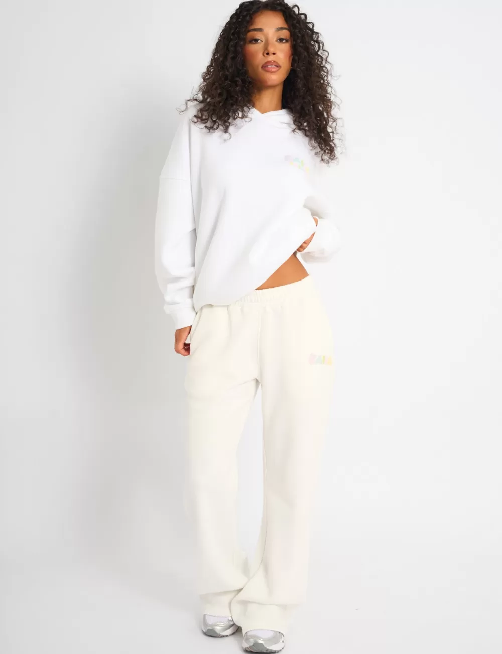 Hot Public Desire Kaiia Bubble Wide Leg Joggers Off White & Rainbow Off_white_rainbow